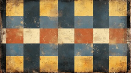 Fototapeta premium Colorful vintage geometric pattern with textured squares in earthy tones