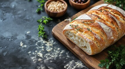 Bread with herbs on a board
