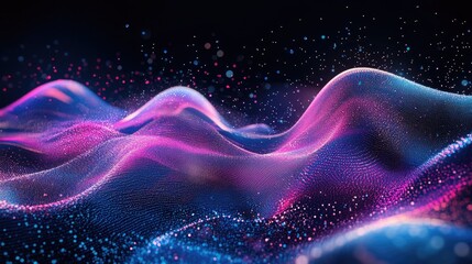 Obraz premium Abstract waves of light and color create a dynamic, digital landscape.