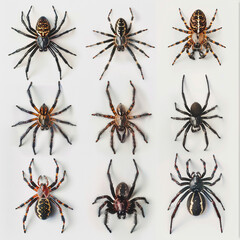 Spider photoset,blank background,for scientific study spiders