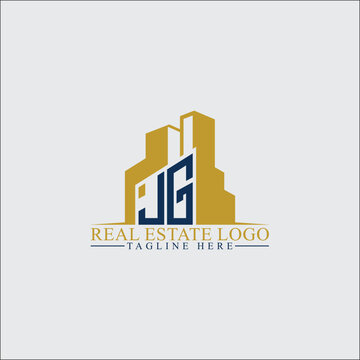 Modern JG Real Estate Logo Design with Building Silhouettes