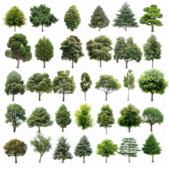 Photo set of trees and oaks, no background transparent