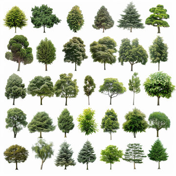 Photo set of trees and oaks, no background transparent