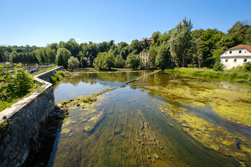 Fototapeta premium Old town Žužemberk in Slovenia with Krka river