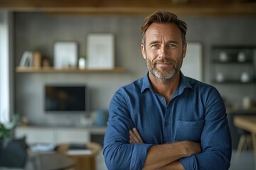 Obraz premium Confident middle-aged man smiling. Ideal for business and corporate websites.