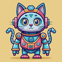 Fototapeta premium Cute robot cartoon icon character, line stoke isolated, graphic design sign
