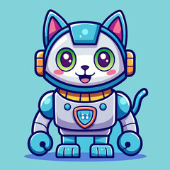 Obraz premium Cute robot cartoon icon character, line stoke isolated, graphic design sign