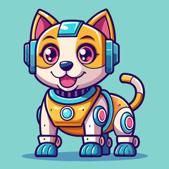 Obraz premium Cute robot cartoon icon character, line stoke isolated, graphic design sign