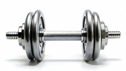 Naklejka premium Workout tool: Durable chrome dumbbell. Fitness accessory: Heavy-duty dumbbell.