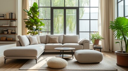 Modern Living Room Interior Design with Sectional Sofa and Natural Light