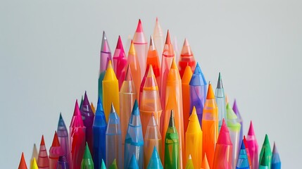 Miniatures of a colorful marker set that is vertically positioned at its peak