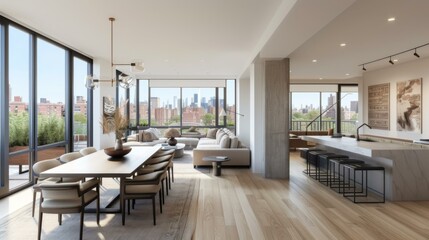 Fototapeta premium Modern Luxury Apartment with City Views and Open Plan Design
