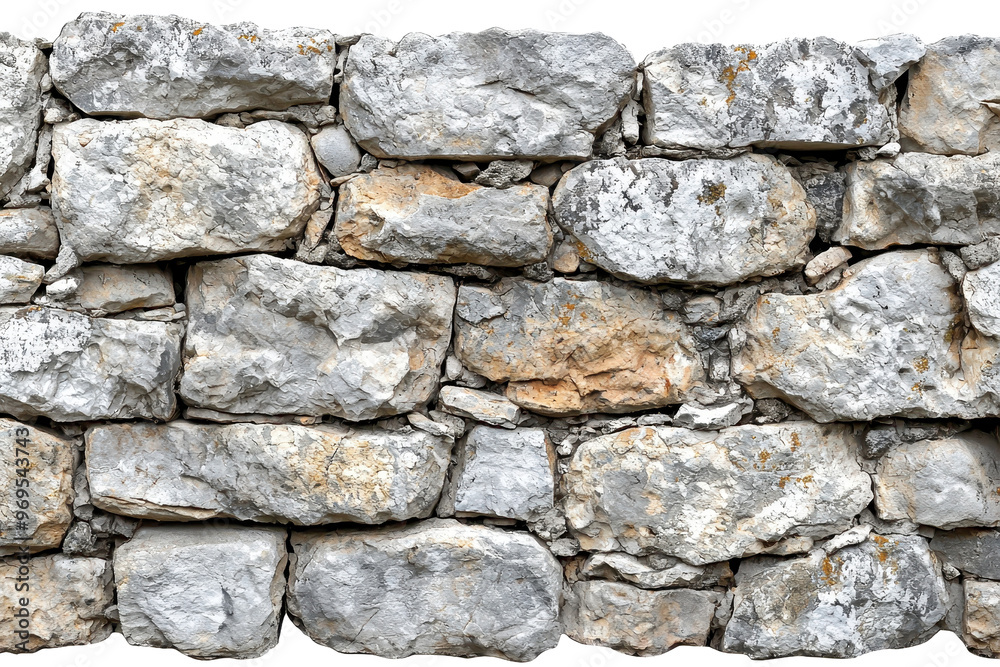 Wall mural close-up of a rustic stone wall with irregularly shaped rocks, showcasing weathered textures and nat