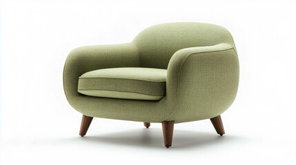 A modern and comfortable armchair in light green colors isolated on a white background