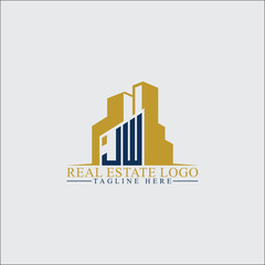 Modern JW Real Estate Logo Design with Building Silhouettes