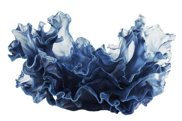 Fototapeta premium Elegant blue ink swirl in water resembling flowing fabric or smoke, creating an abstract and fluid shape.