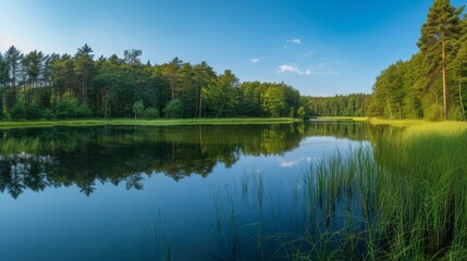 Obraz premium Tranquil Forest Lake with Reflection