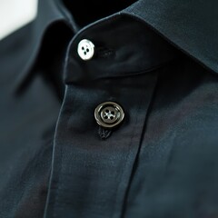 Detailed Macro Shot of Black Shirt Button on White Background