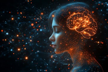 Obraz premium Neuroimaging somatosensory neurotech magnetoencephalography and synaptogenesis couples brains glowing with neural connection in a futuristic digital world