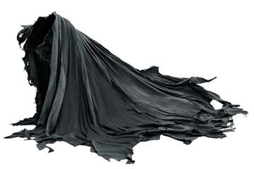 Naklejka premium Haunting figure draped in torn black fabric, ghostly and mysterious silhouette, perfect for horror and gothic themed projects.
