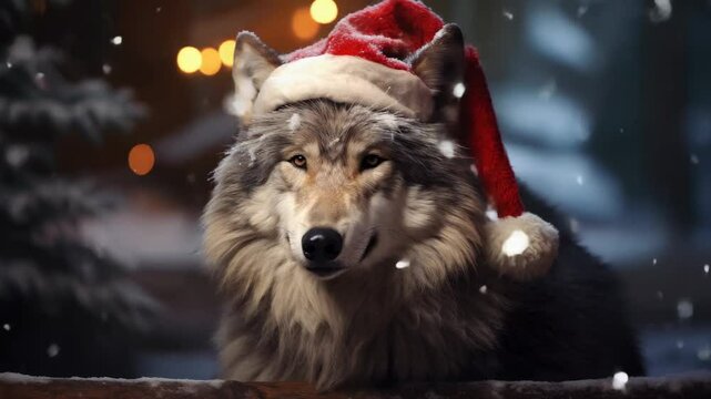 Happy Wolf Celebrating Christmas Festivities