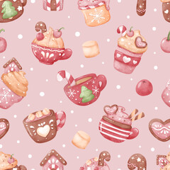 Joyful Winter and Christmas Seamless Pattern
