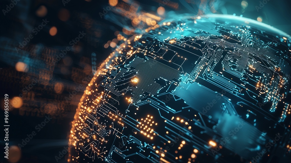 Poster a digital globe with interconnected circuits symbolizes the global iot network and technological con