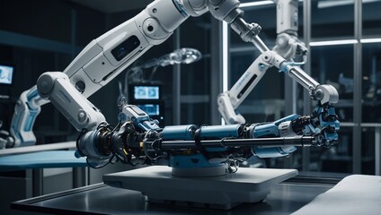 Advanced robotic arms in a surgical setting, showcasing modern technology.