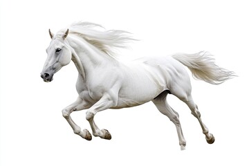 Obraz premium White horse with long mane run free gallop isolated on white