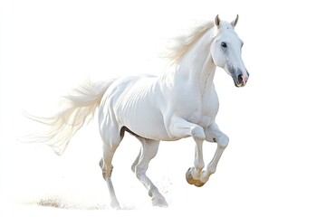 Fototapeta premium White horse with long mane run free gallop isolated on white