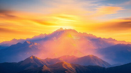 Fototapeta premium Mountain Range Under a golden sunset