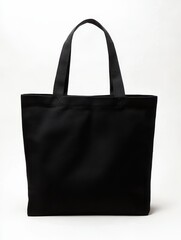 Minimalist Black Tote Bag with Detailed Stitching on White Background
