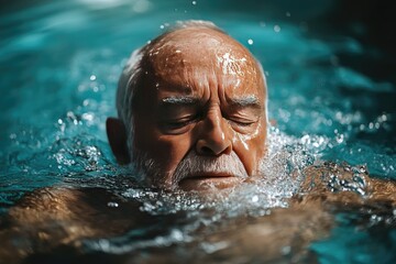 Close-up photo of a man swimming. Perfect for illustrating articles about senior health and water exercise.