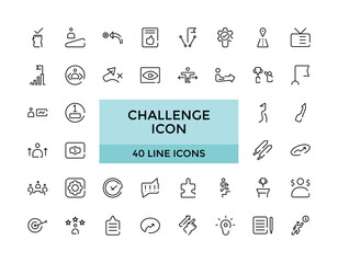 Challenge line icons set, Cooperation, goal, strategy, vision, UI icon set. Thin outline icons pack. Editable stroke, Vector illustration.