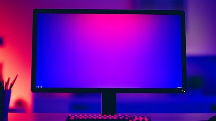 Desktop Monitor with Vibrant Gradient Screen in Neon Lighting