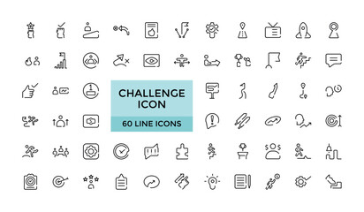 Challenge line icons set, Cooperation, goal, strategy, vision, UI icon set. Thin outline icons pack. Editable stroke, Vector illustration.