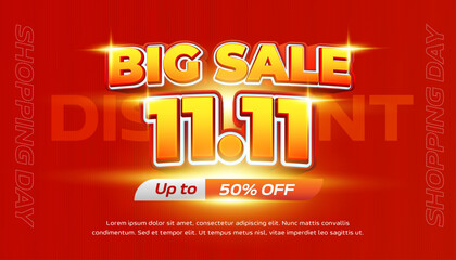 Premium Editable text effect 11 11 Shopping day Sale discount deals vibrant Red gradient banner vector