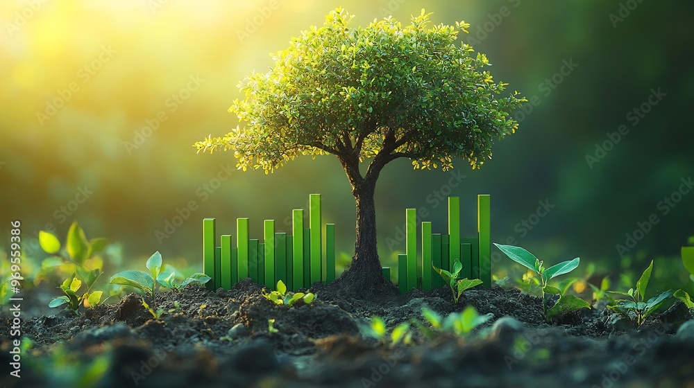 Canvas Prints vector design of a tree with branches shaped like bar charts symbolizing business growth with vibran