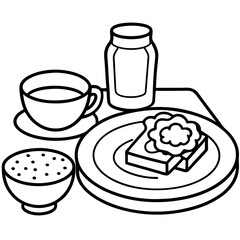 ready breakfast outline coloring book page line art drawing