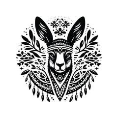 Fototapeta premium Kangaroo in bohemian black and white silhouette illustration -