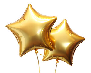 Star-shaped gold balloon isolated on a transparent or white background.