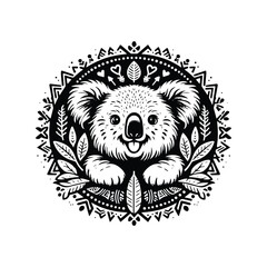 Obraz premium Koala in bohemian black and white silhouette illustration -