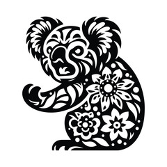 Obraz premium Koala in folk art black and white silhouette illustration -