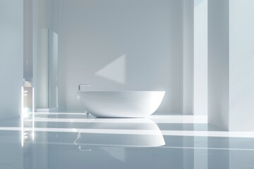 Minimalist Bathroom Interior Design with Bathtub and Sunlight
