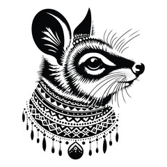 Obraz premium Numbat in bohemian black and white silhouette illustration -