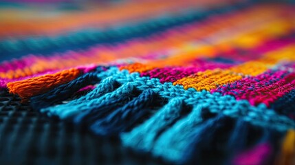Fototapeta premium Close-up of vibrant handmade textile showcasing intricate patterns and colorful threads, perfect for design and decoration. Hispanic Heritage, Day of the dead