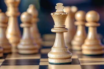 The chess queen stands tall on a chessboard setup in natural sunlight, symbolizing strategy and intellect in the game.