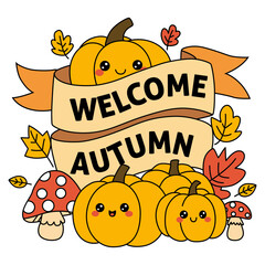 Thanksgiving day Welcome Autumn Harvest Holiday SVG  Yellow, Orange and Red Colour illustration Design