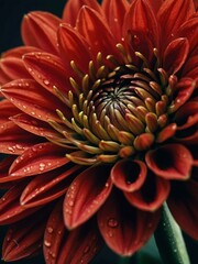 Close-up illustration of a red dahlia flower, highlighting its textures.
