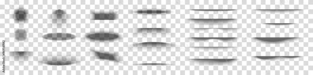 Fototapete A set of shadows. Effects for the design of realistic objects. Transparent transition shadow for banner, label, poster.Paper overlay, separation with background.Vector illustration.	